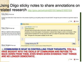 Using Diigo sticky notes to share annotations on
related research http://grou.ps/cwhybrid2010t1/talks/5160010/4
 