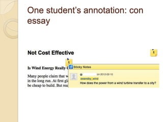 One student’s annotation: con
essay
 