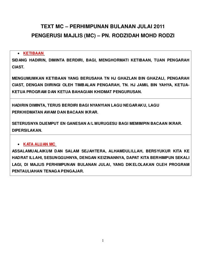 MC Text Monthly Assembly CIAST July 2011- Rodzidah