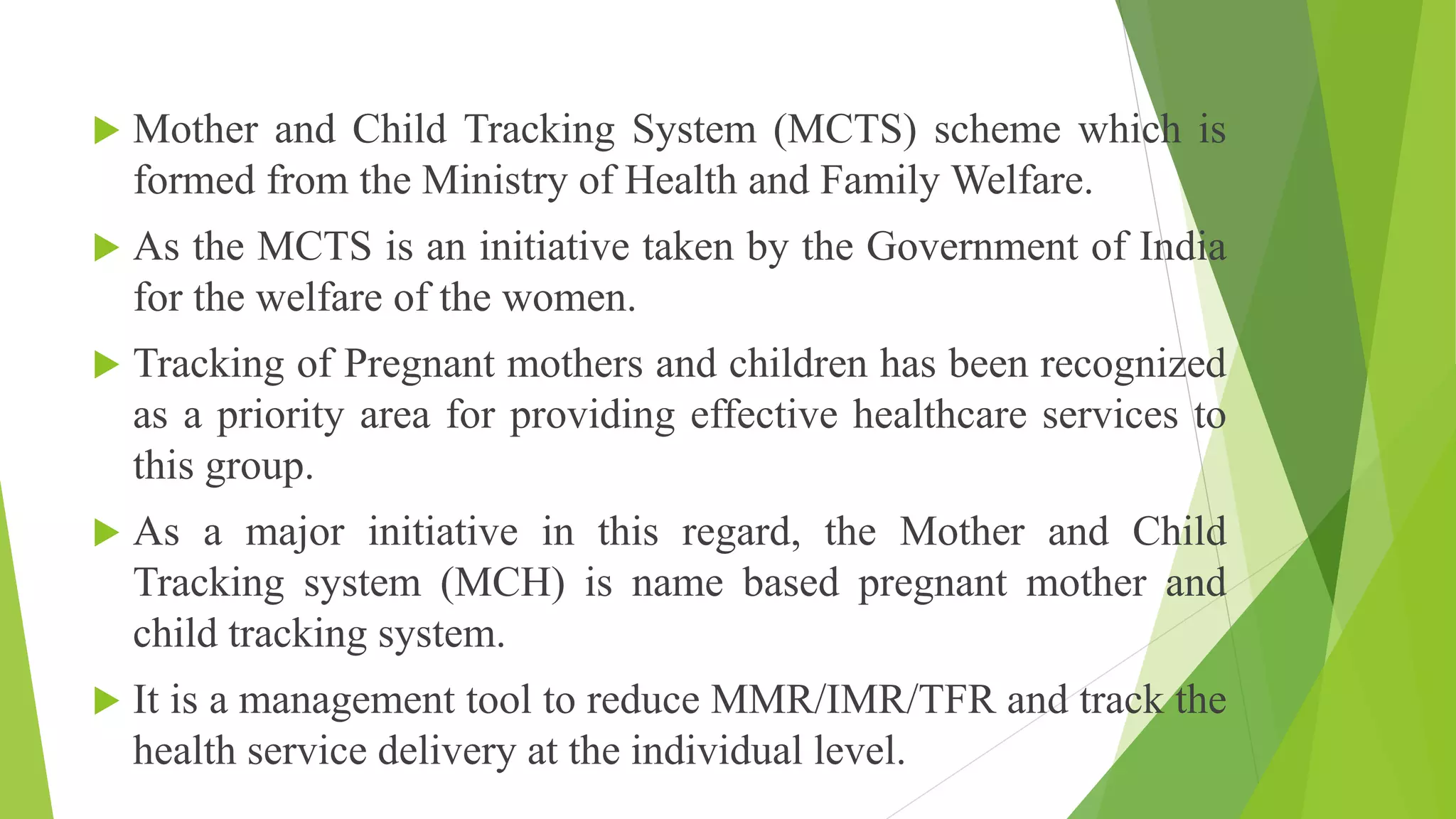 MOTHER AND CHILD TRACKING SYSTEMMCTS PPT