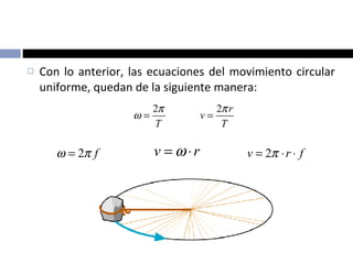 Con lo anterior, las ecuaciones del movimiento circular uniforme, quedan de la siguiente manera: 
