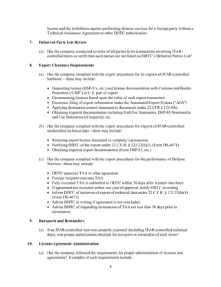 Visual Reference: Checklist Of Compliance Issues Under The International Traffic In Arms
