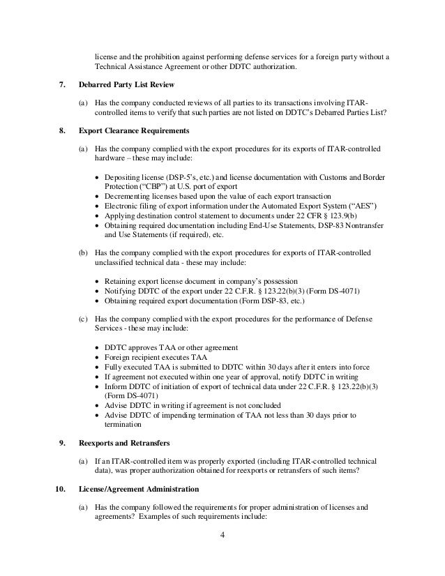 Checklist Of Compliance Issues Under The International