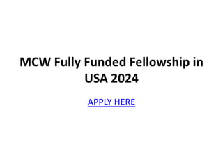 MCW Fully Funded Fellowship in
USA 2024
APPLY HERE
 