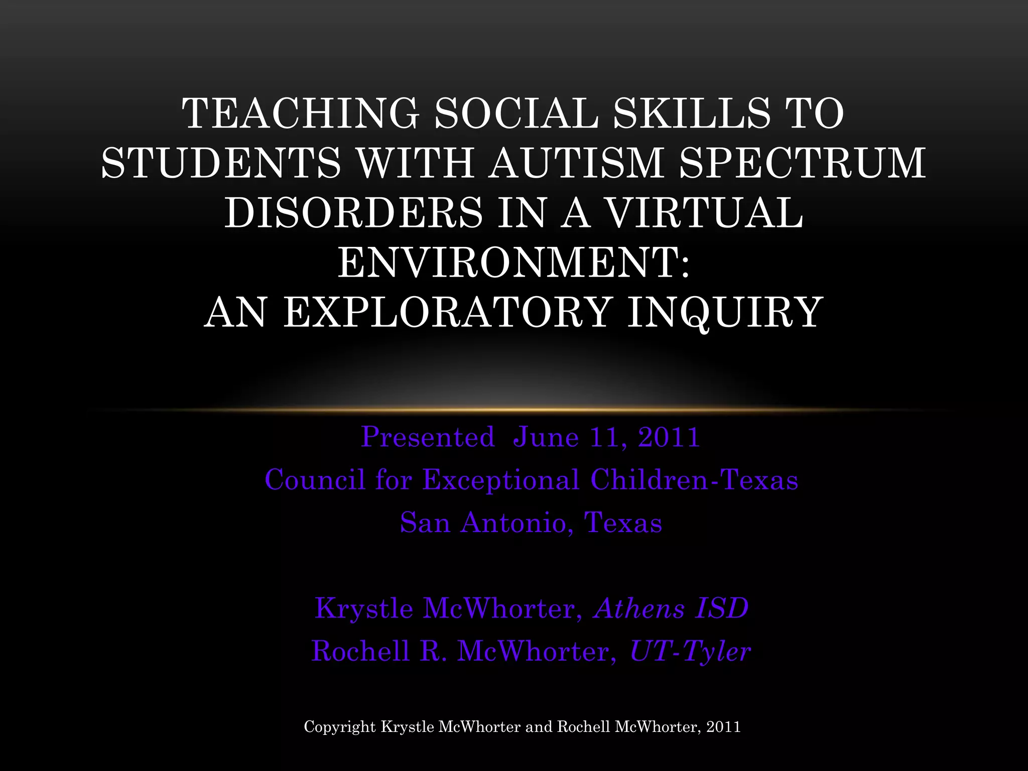 Teaching Social Skills to Students with Autism Spectrum Disorders in ...