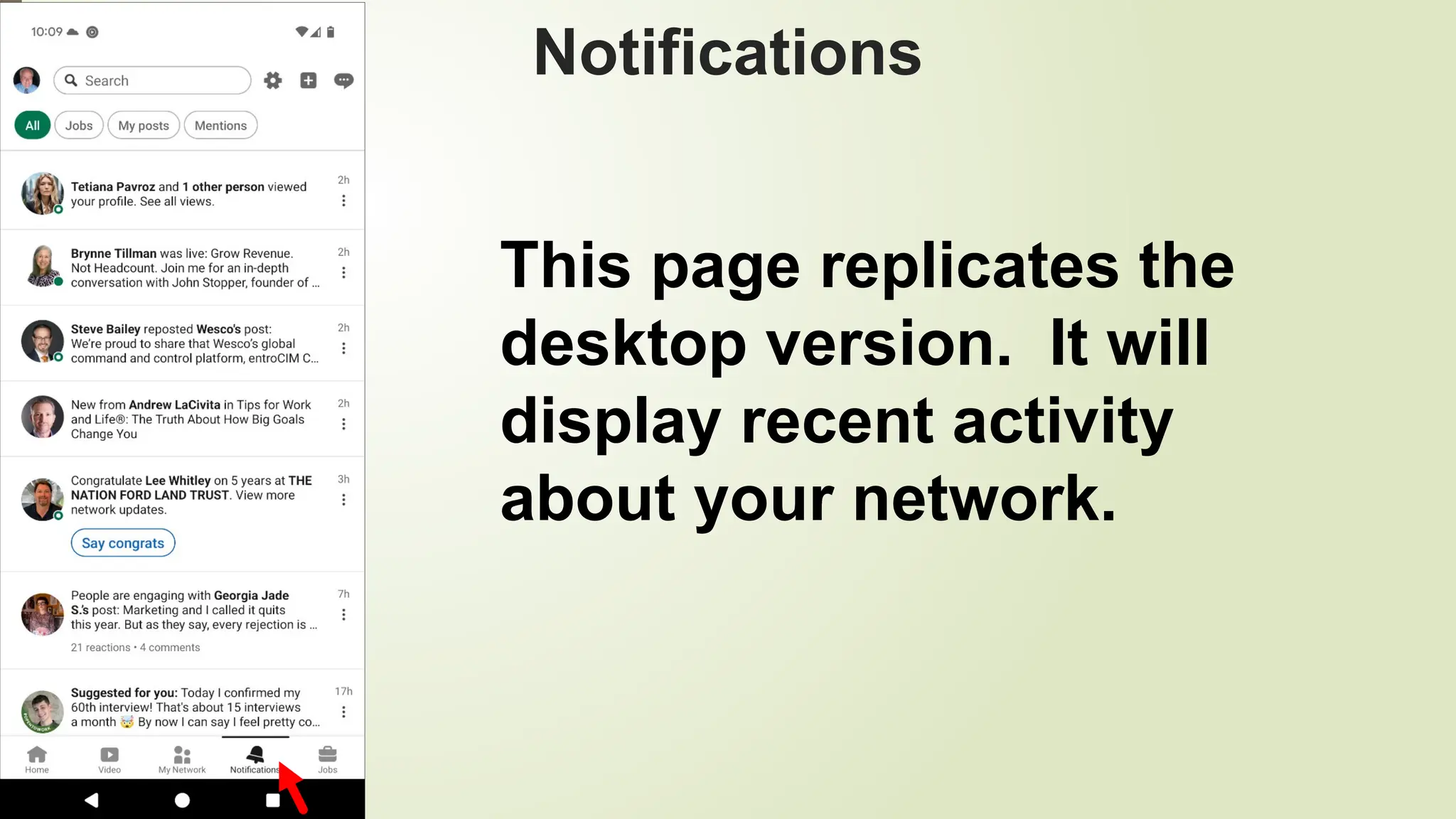 100
Notifications
This page replicates the
desktop version. It will
display recent activity
about your network.
 