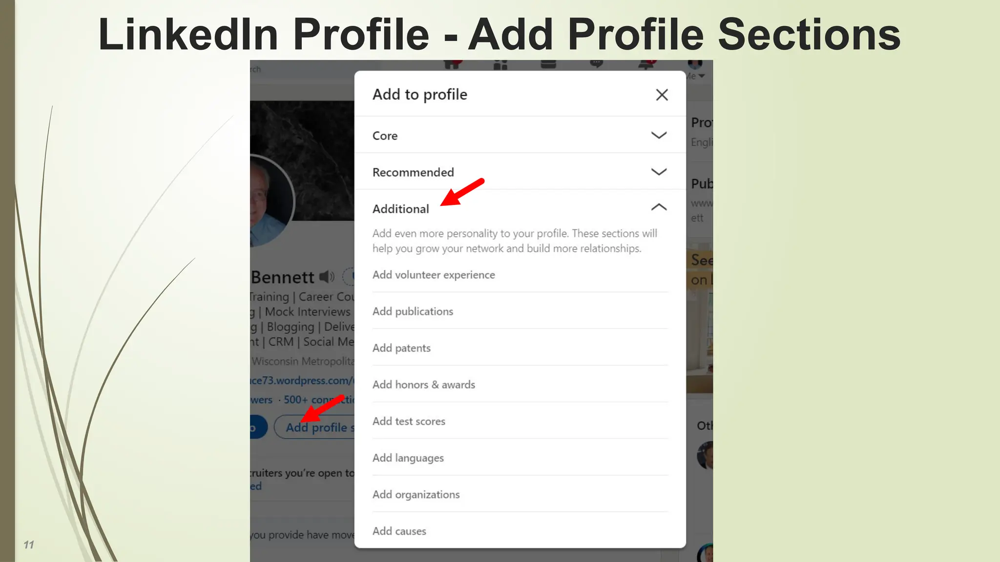 11
LinkedIn Profile - Add Profile Sections
 