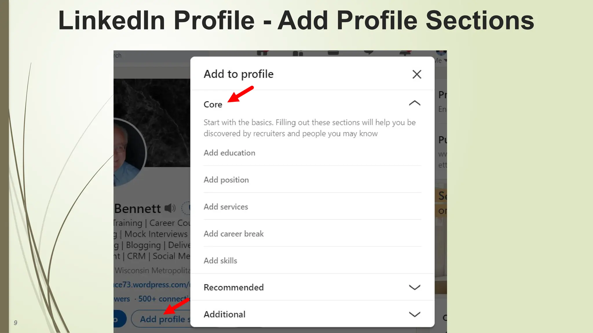 9
LinkedIn Profile - Add Profile Sections
 