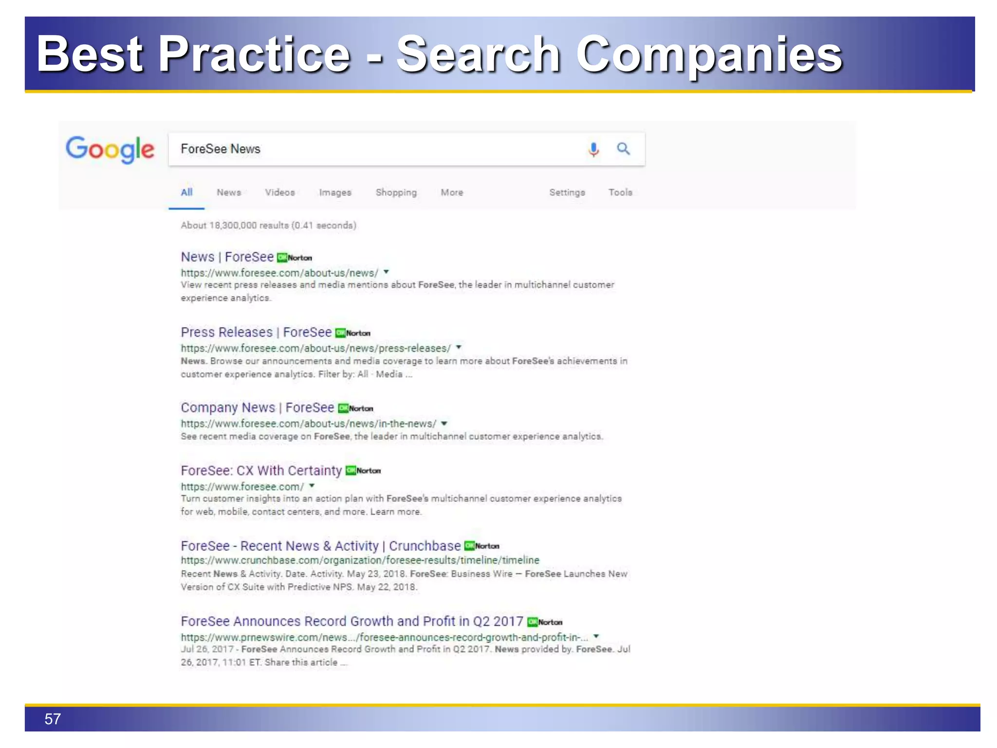 57
Best Practice - Search Companies
 