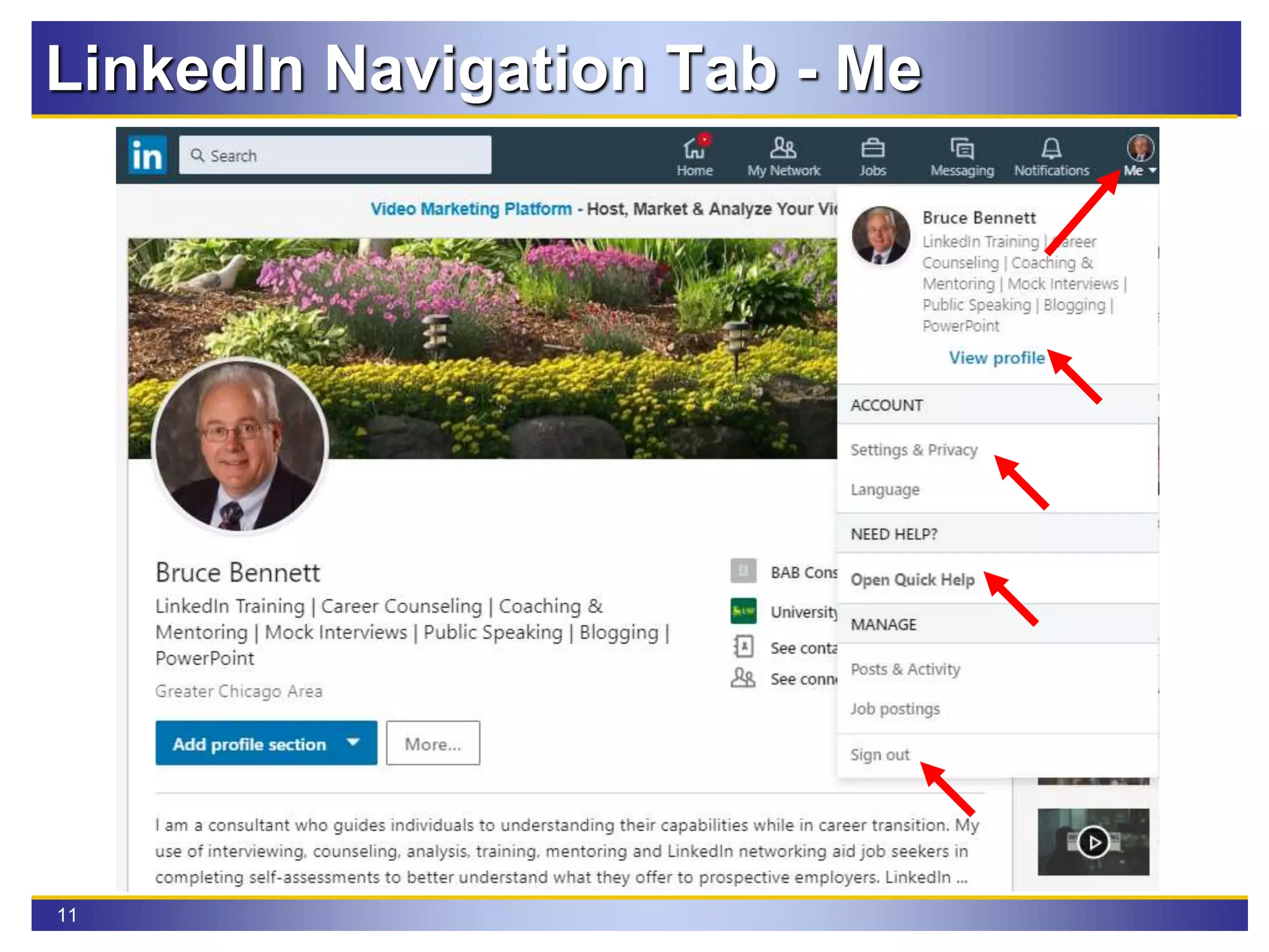 11
LinkedIn Navigation Tab - Me
 