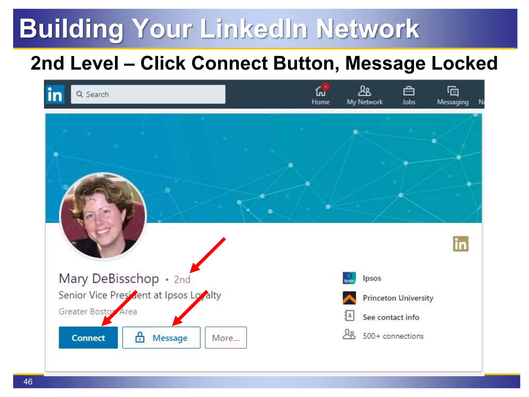 46
2nd Level – Click Connect Button, Message Locked
Building Your LinkedIn Network
 