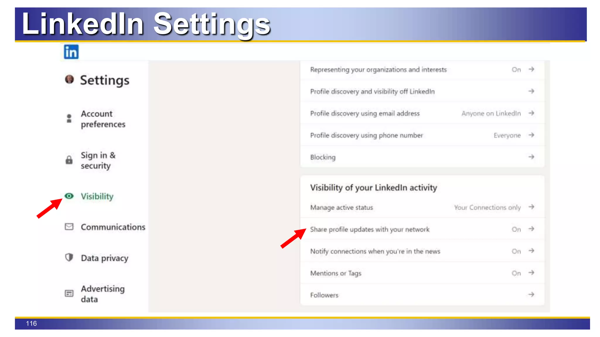 116
LinkedIn Settings
 