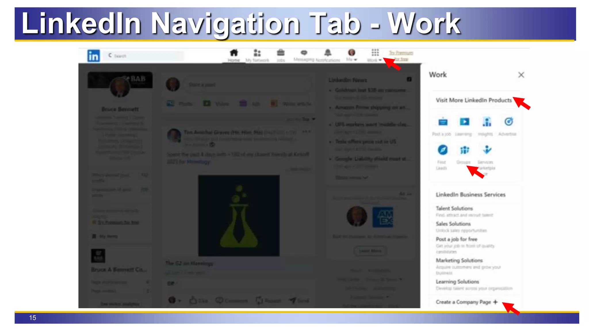 15
LinkedIn Navigation Tab - Work
 
