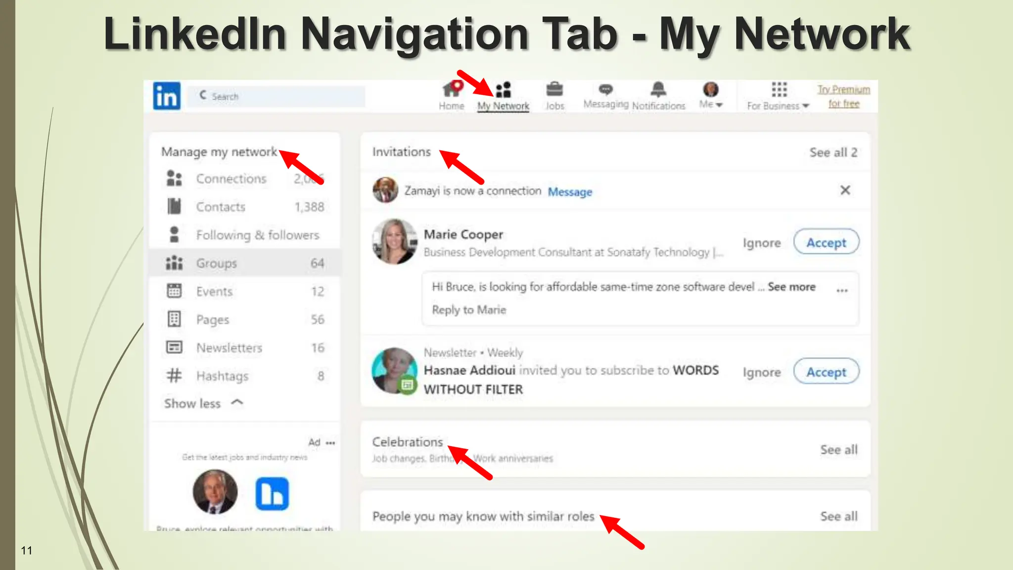 11
LinkedIn Navigation Tab - My Network
 