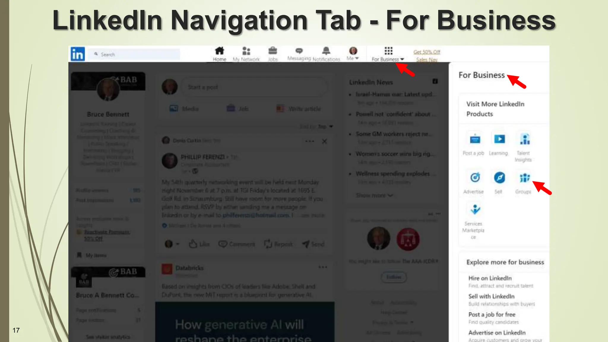 17
LinkedIn Navigation Tab - For Business
 