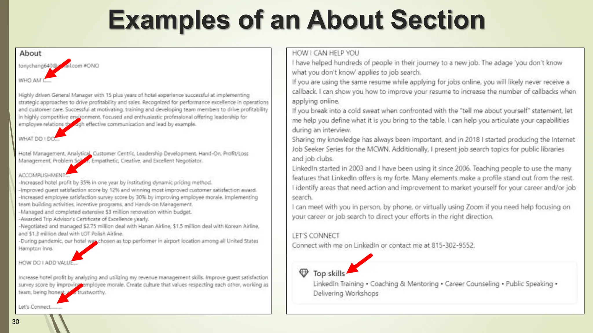 30
Examples of an About Section
 