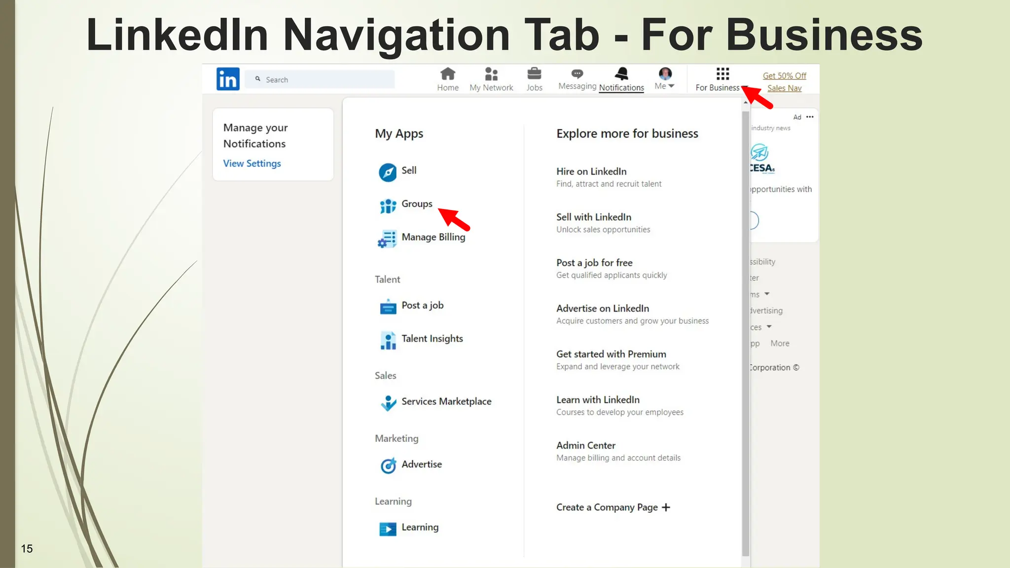 15
LinkedIn Navigation Tab - For Business
 