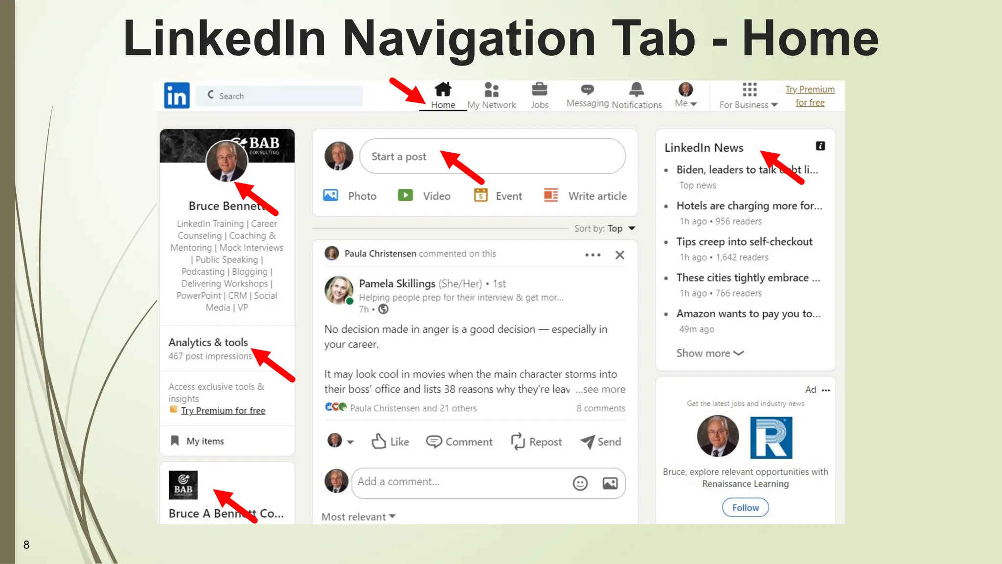 8
LinkedIn Navigation Tab - Home
 