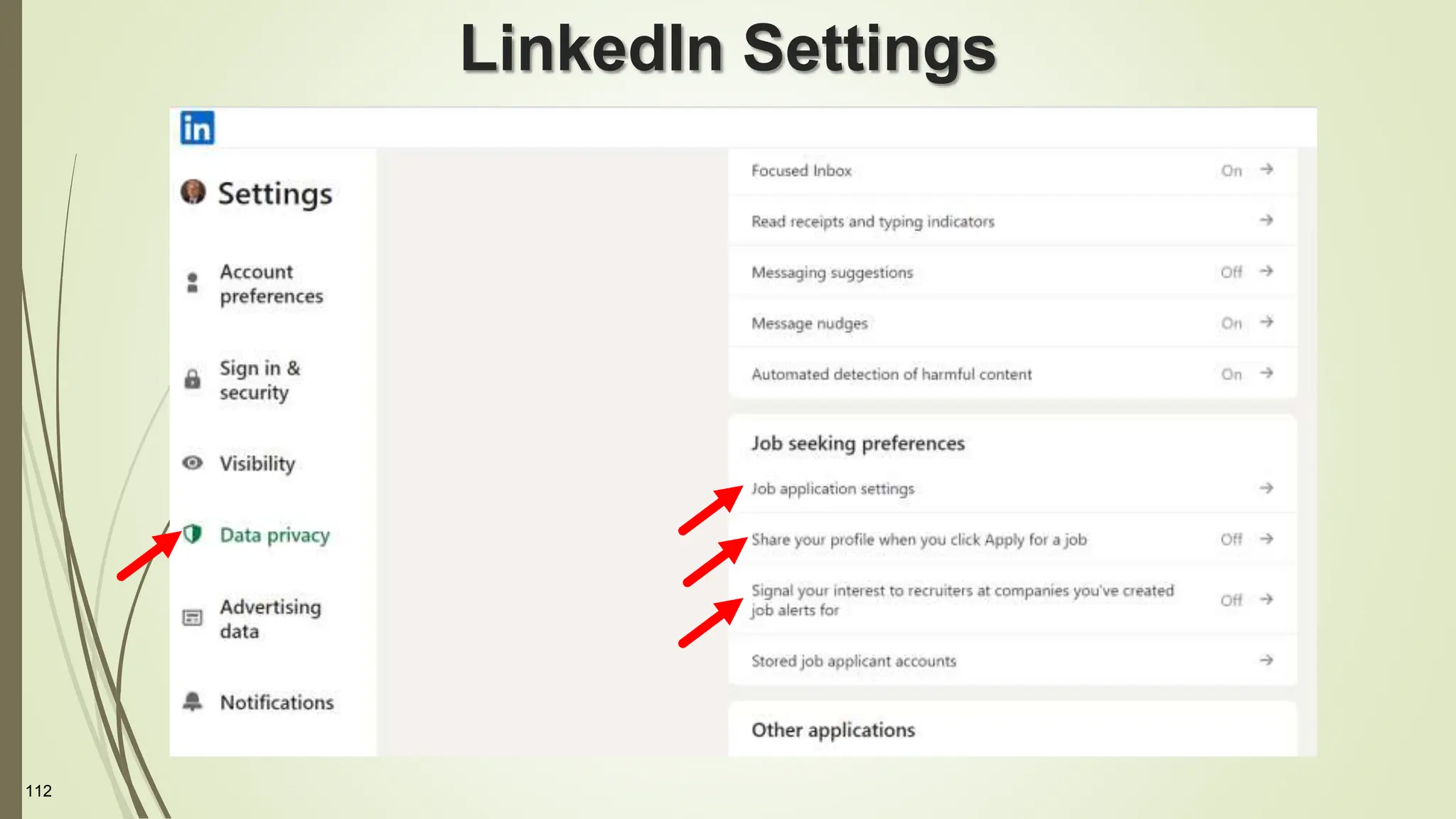 112
LinkedIn Settings
 