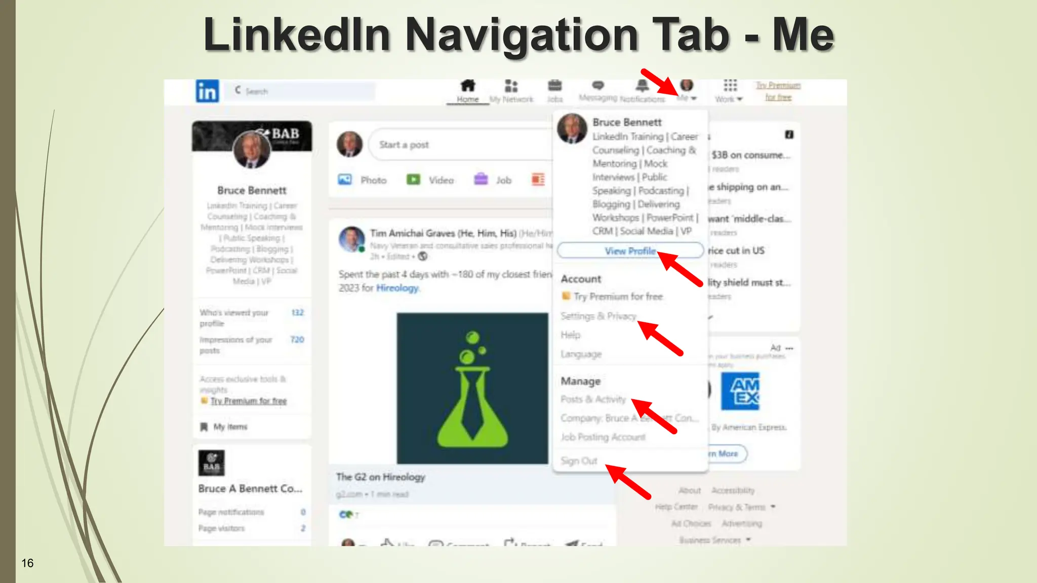 16
LinkedIn Navigation Tab - Me
 