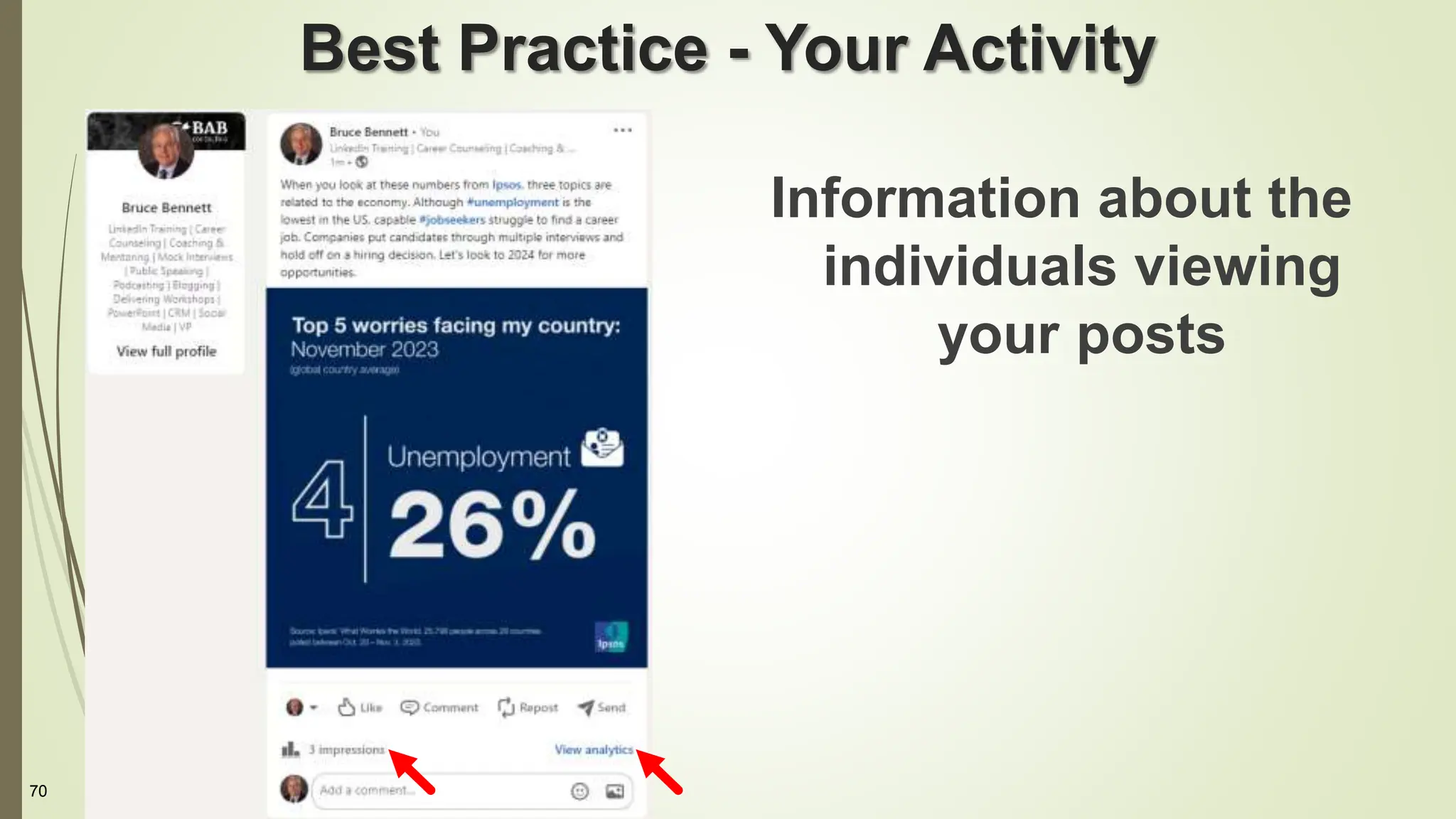 70
Information about the
individuals viewing
your posts
Best Practice - Your Activity
 