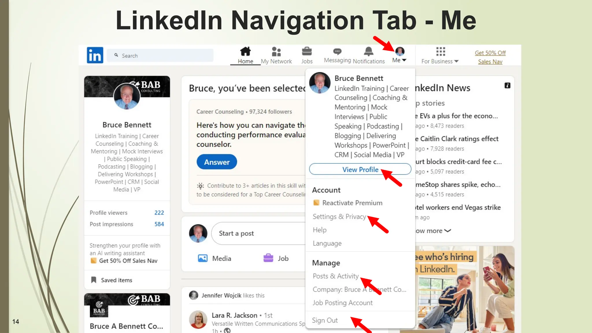 14
LinkedIn Navigation Tab - Me
 