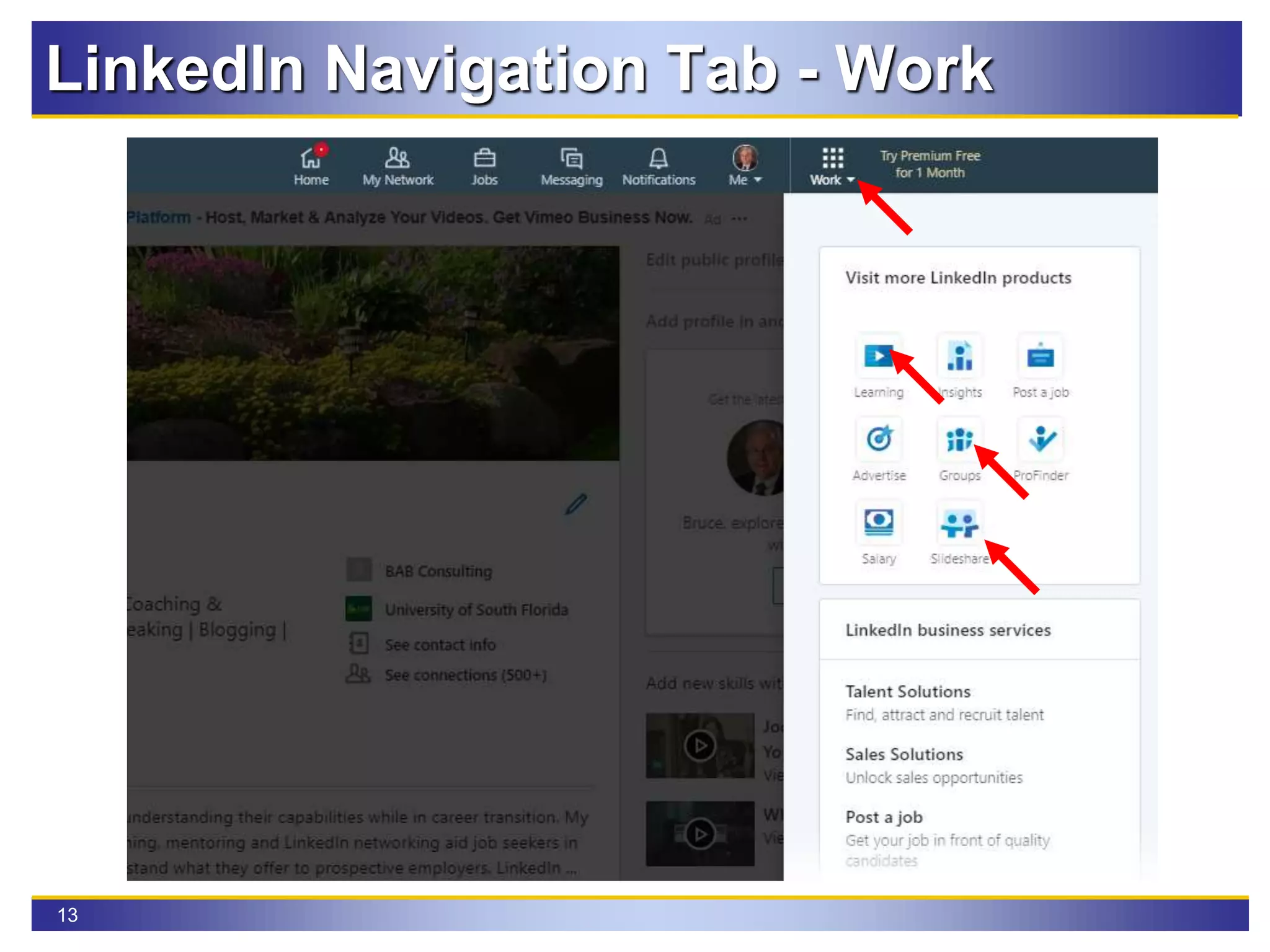 13
LinkedIn Navigation Tab - Work
 