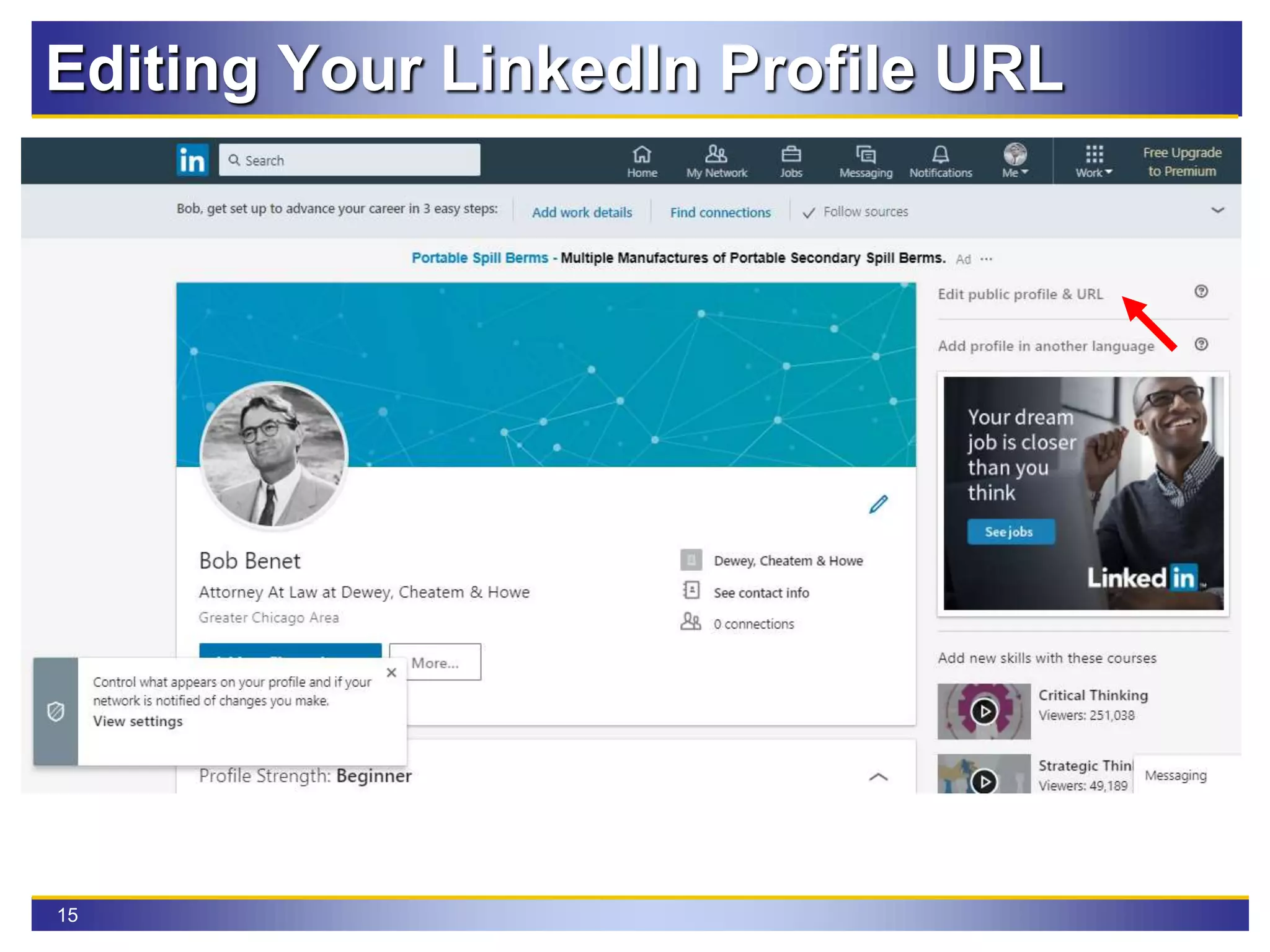 15
Editing Your LinkedIn Profile URL
 
