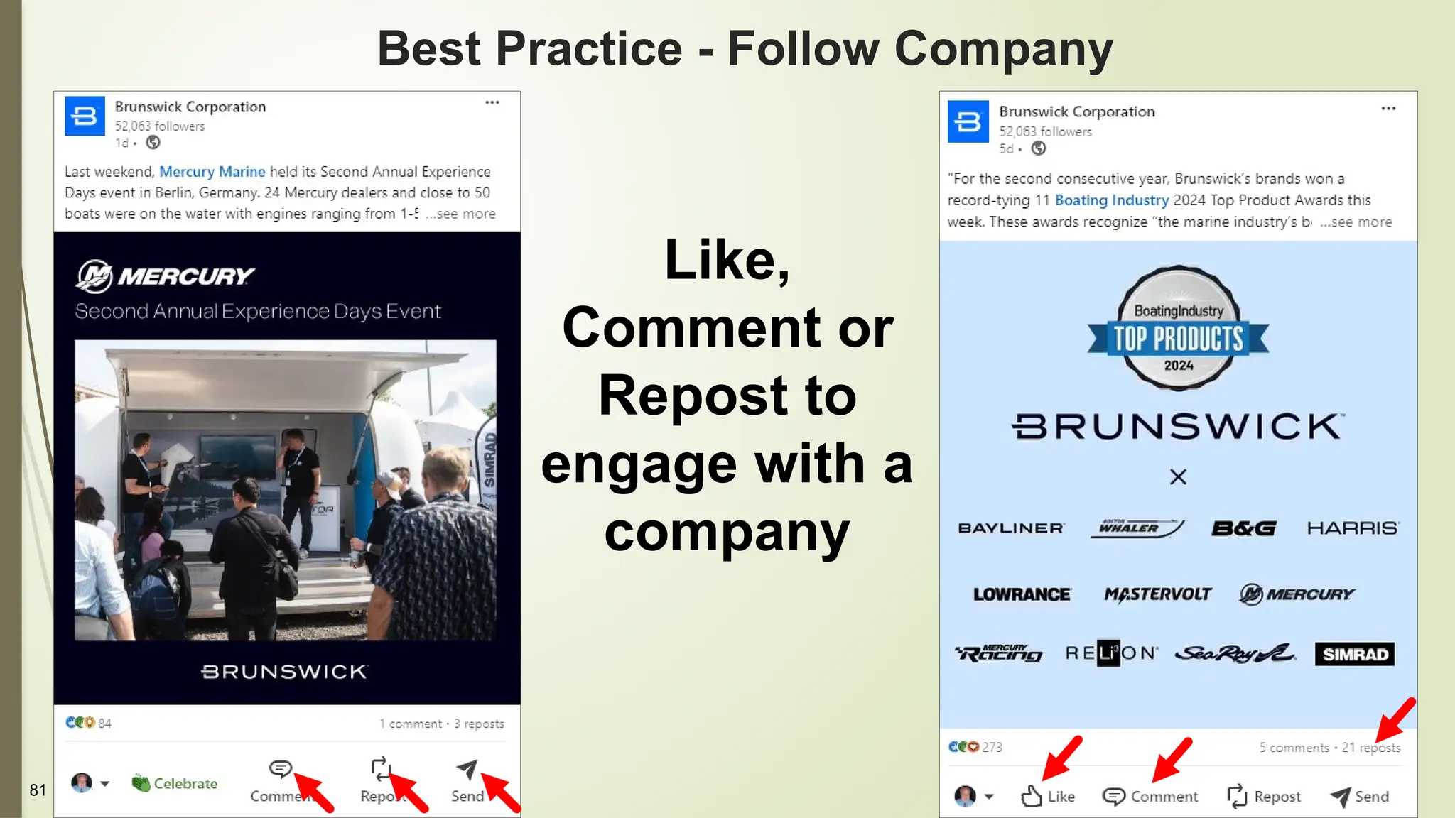 81
Best Practice - Follow Company
Like,
Comment or
Repost to
engage with a
company
 