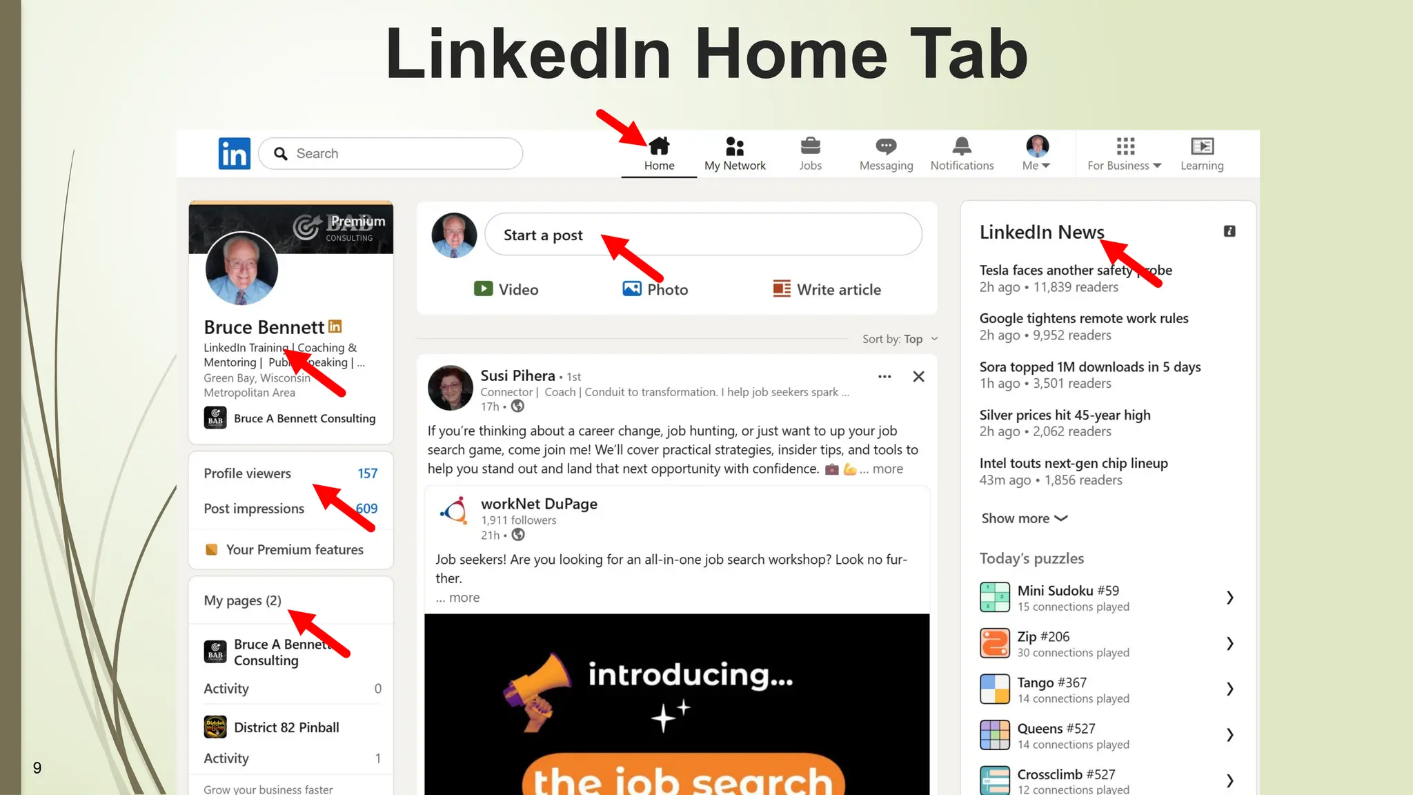 9
LinkedIn Home Tab
 