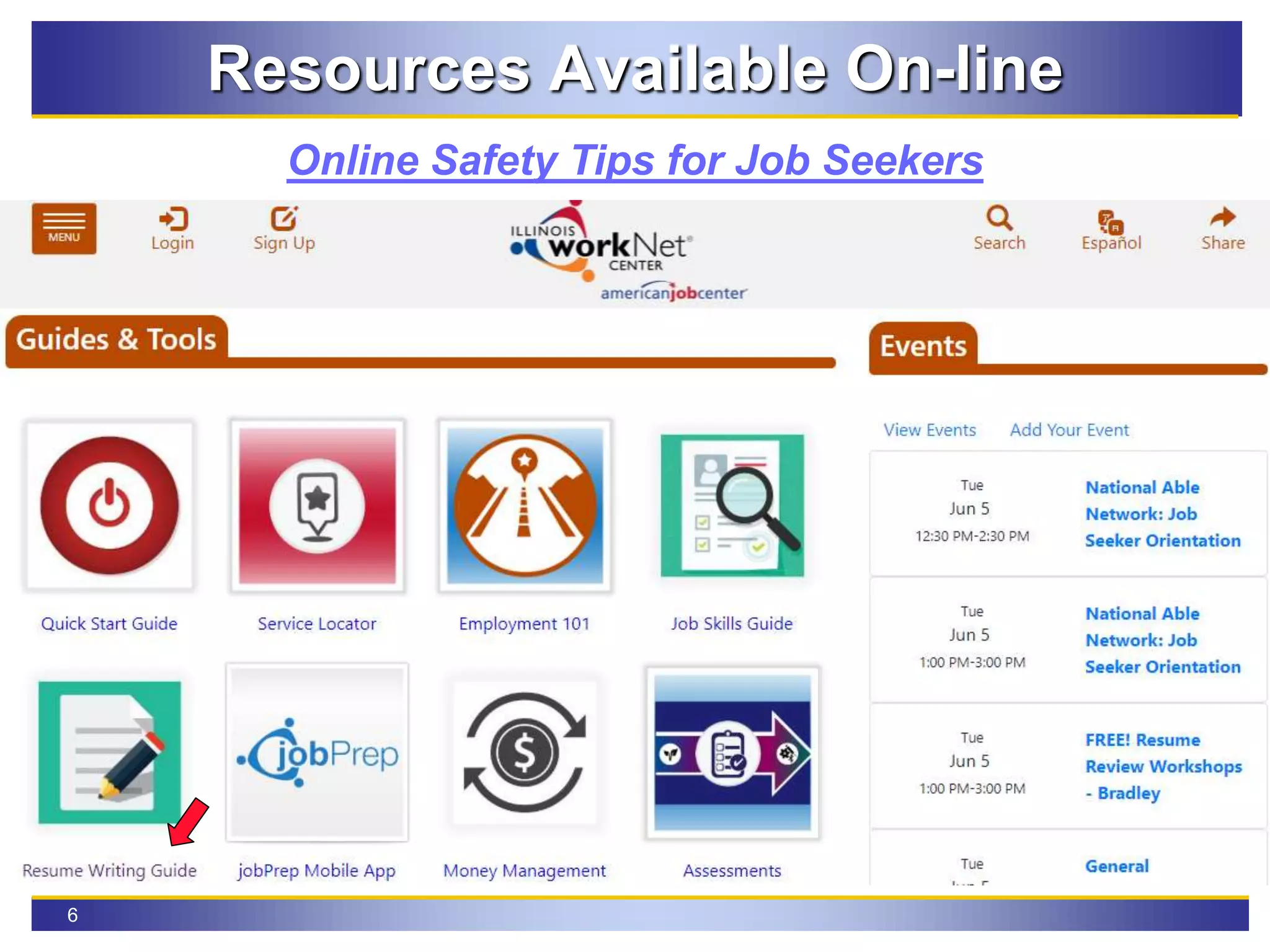6
Resources Available On-line
Online Safety Tips for Job Seekers
 