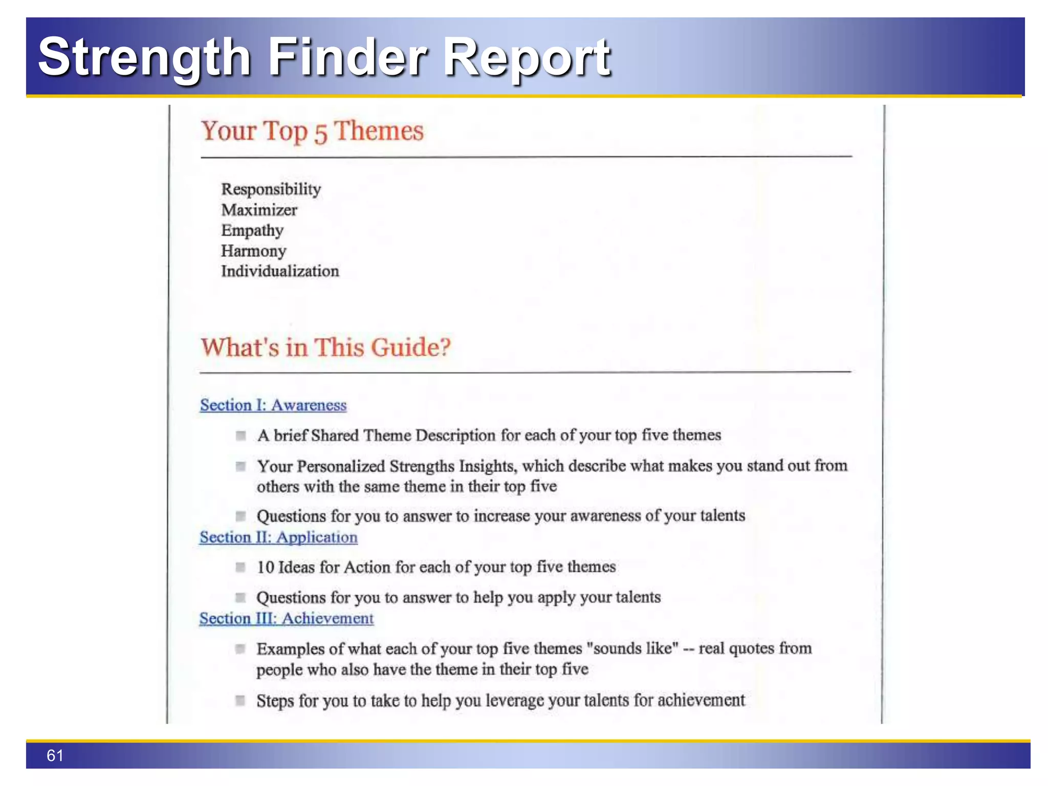 61
Strength Finder Report
 