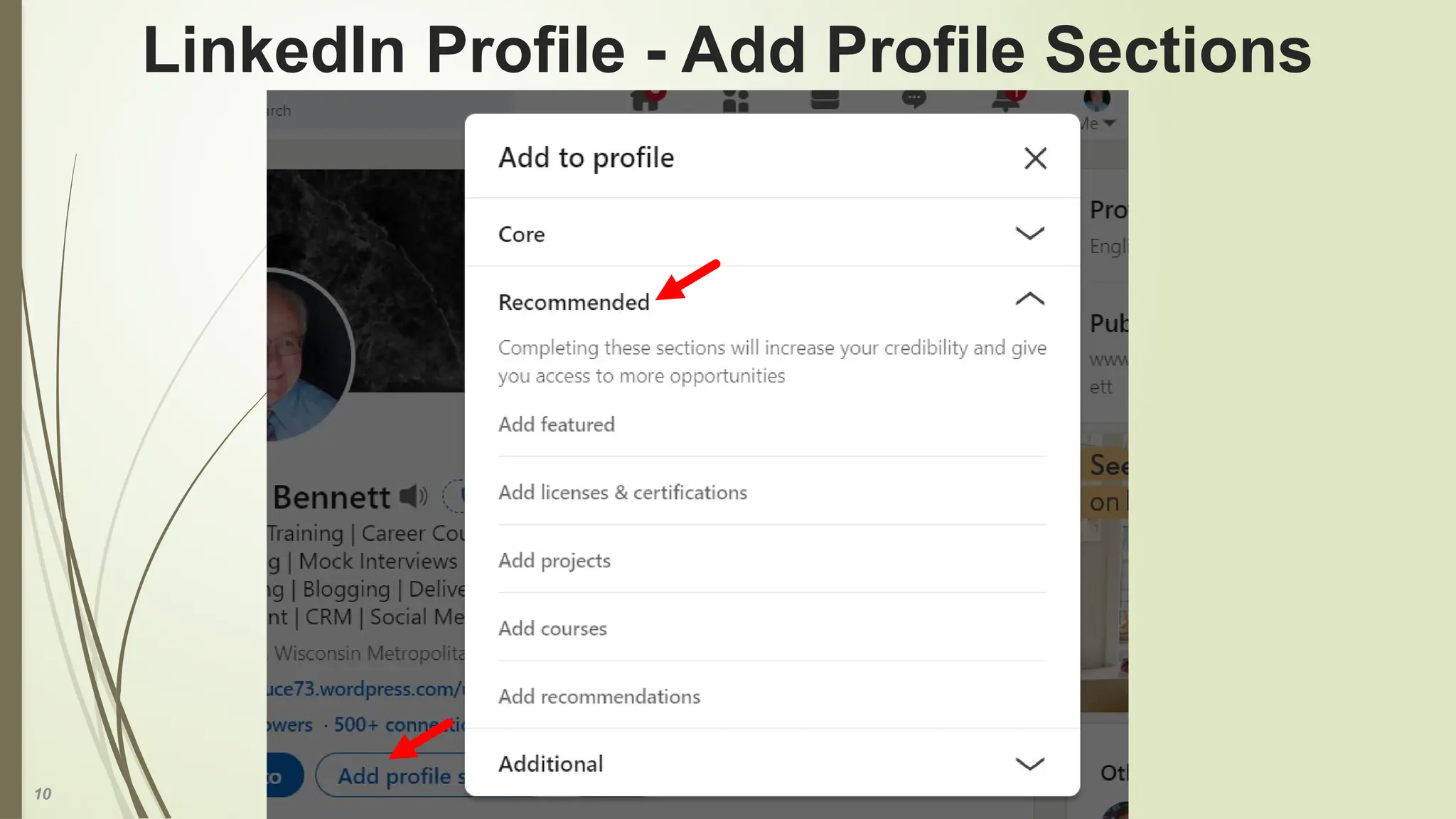 10
LinkedIn Profile - Add Profile Sections
 