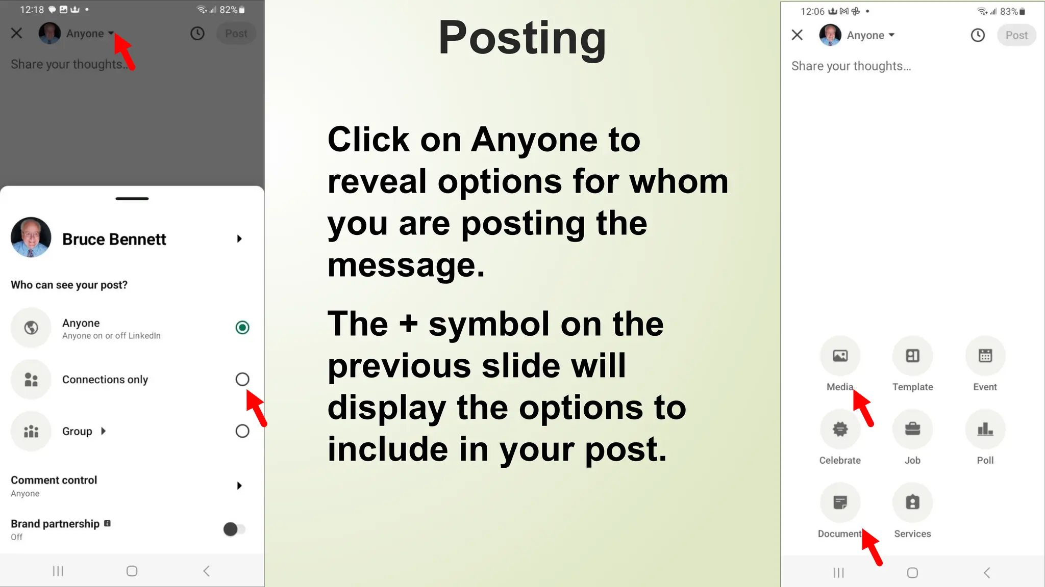 97
Posting
Click on Anyone to
reveal options for whom
you are posting the
message.
The + symbol on the
previous slide will
display the options to
include in your post.
 