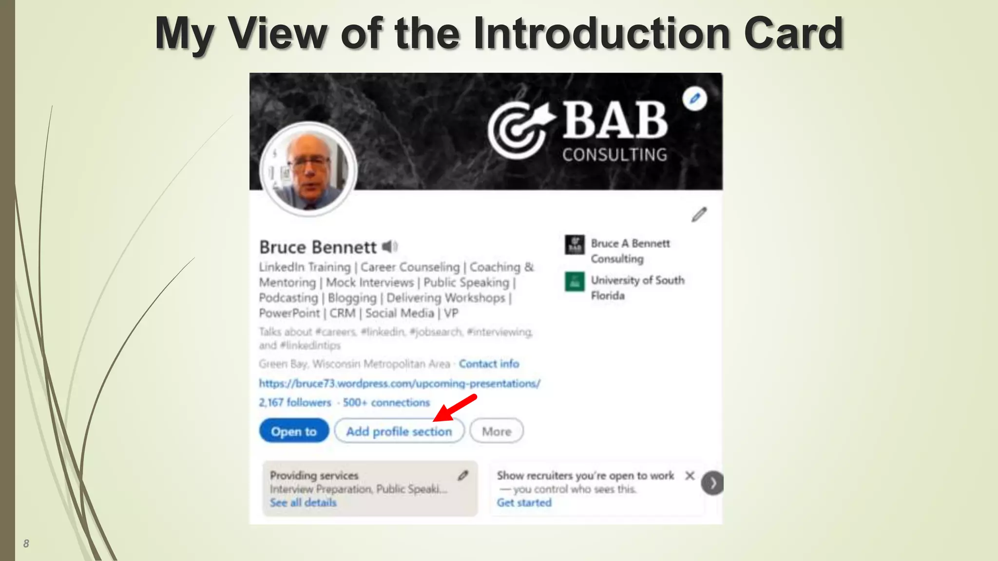 8
My View of the Introduction Card
 