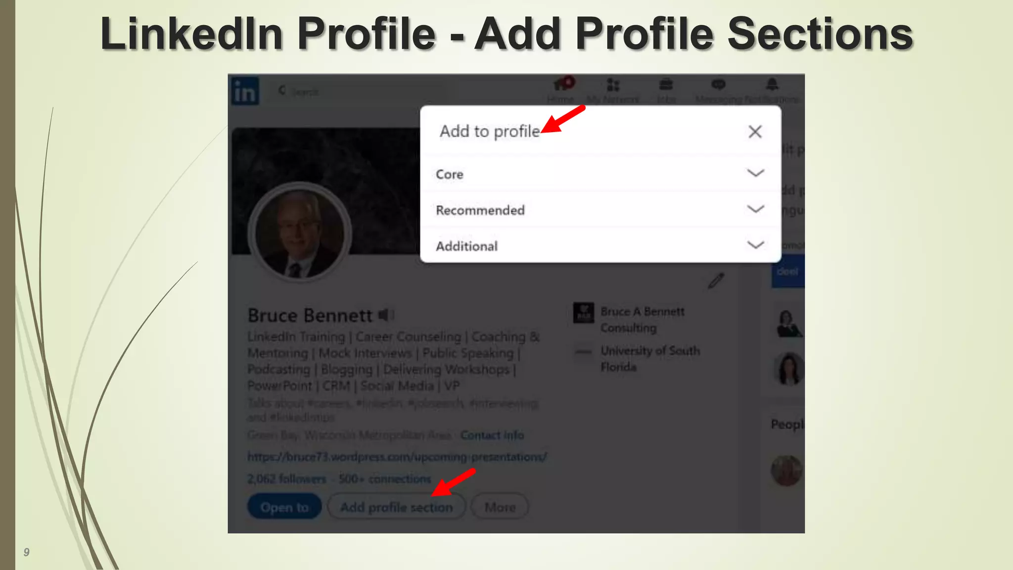 9
LinkedIn Profile - Add Profile Sections
 