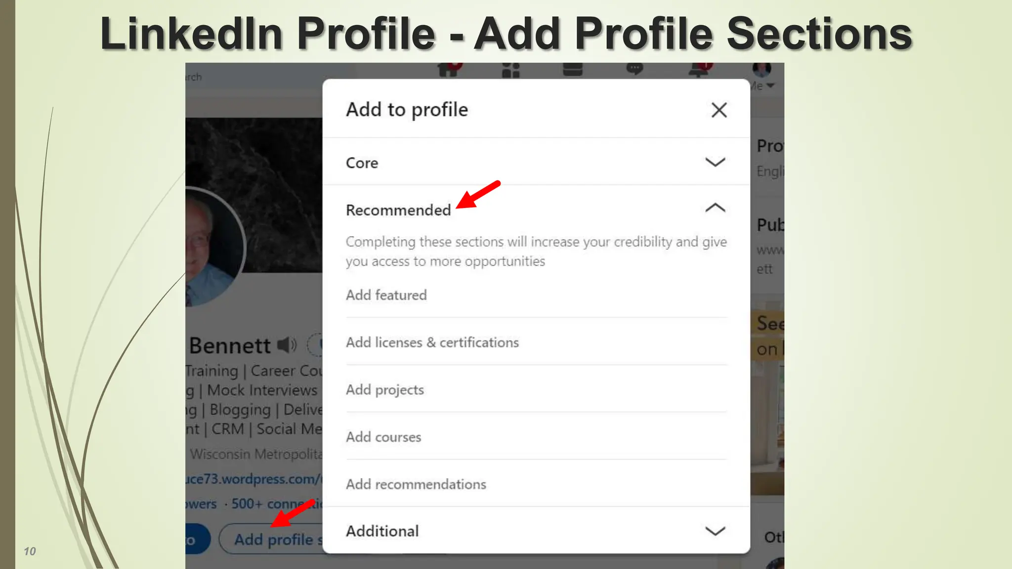 10
LinkedIn Profile - Add Profile Sections
 