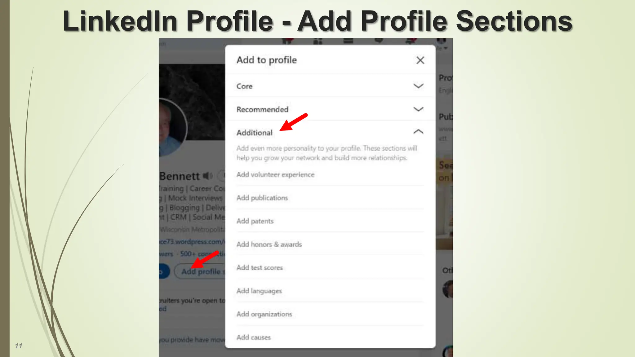 11
LinkedIn Profile - Add Profile Sections
 
