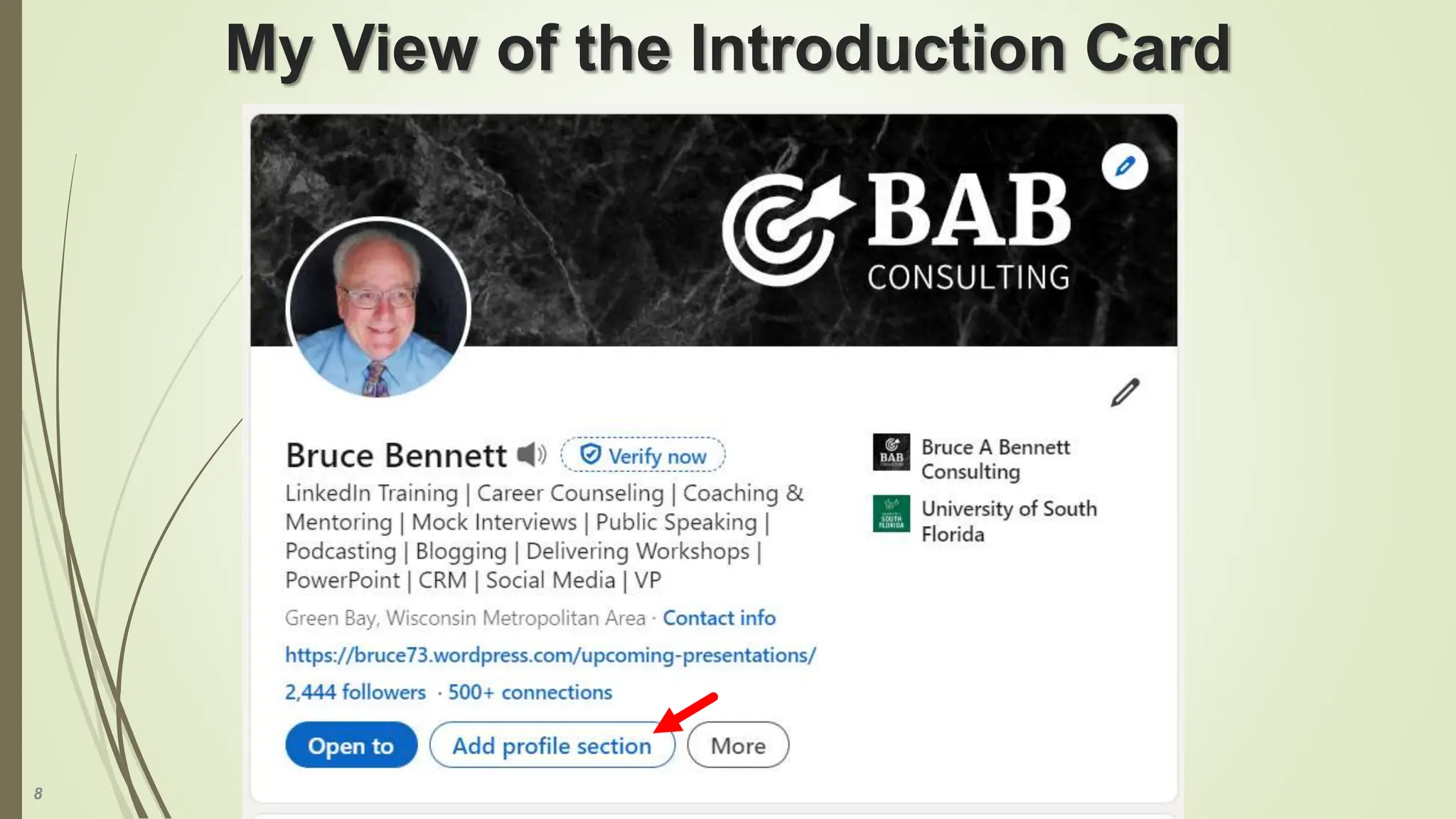 8
My View of the Introduction Card
 