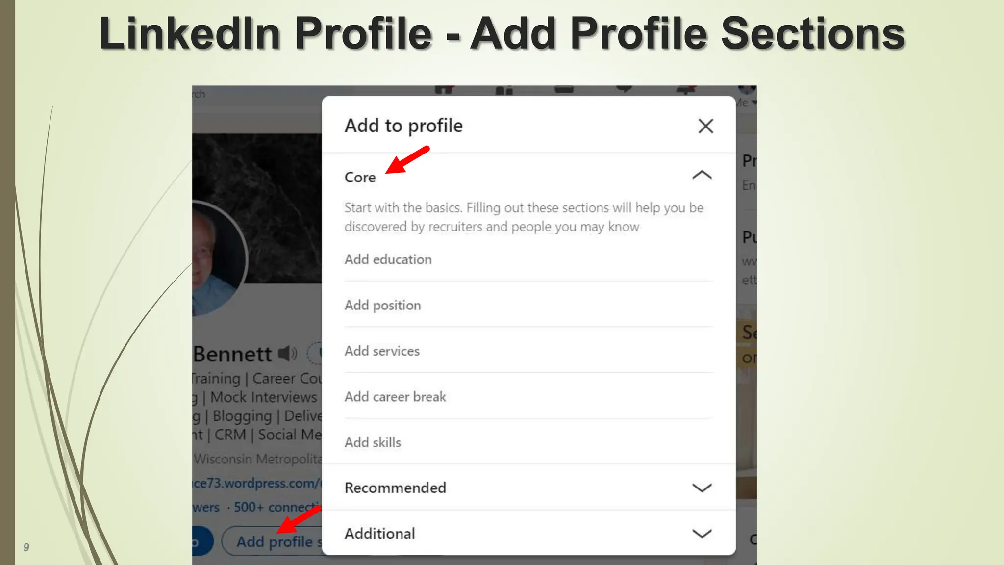 9
LinkedIn Profile - Add Profile Sections
 