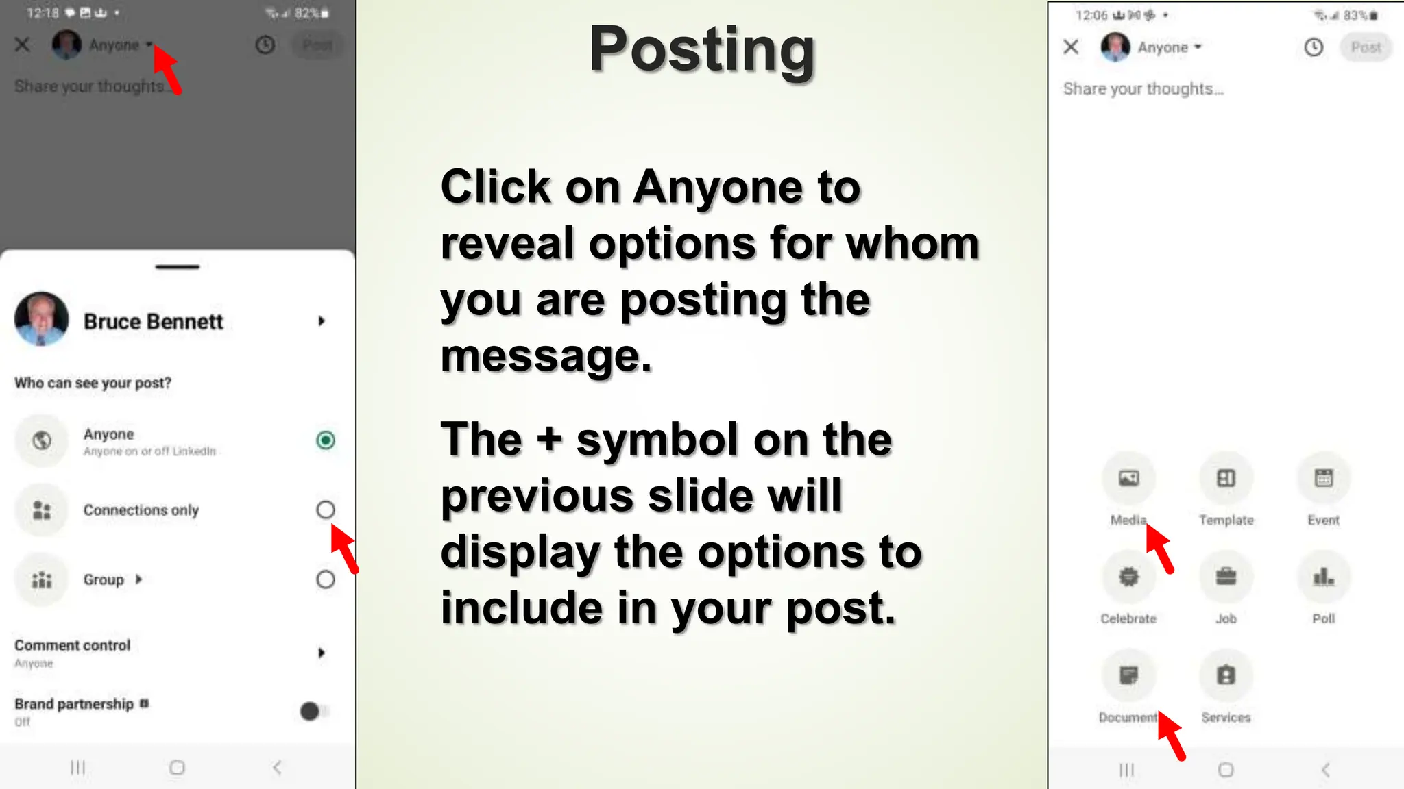 96
Posting
Click on Anyone to
reveal options for whom
you are posting the
message.
The + symbol on the
previous slide will
display the options to
include in your post.
 