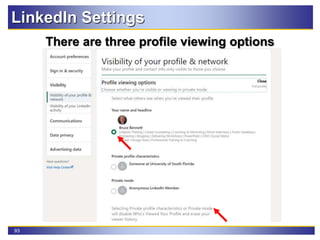 93
LinkedIn Settings
There are three profile viewing options
 