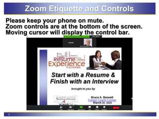 2
Zoom Etiquette and Controls
Please keep your phone on mute.
Zoom controls are at the bottom of the screen.
Moving cursor will display the control bar.
 