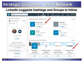 58
LinkedIn suggests hashtags and Groups to follow
Strategic Guideline - Build Network
 