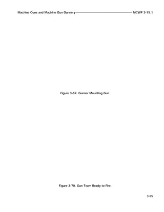 Machine Guns and Machine Gun Gunnery MCWP 3-15.1
3-55
Figure 3-69. Gunner Mounting Gun.
Figure 3-70. Gun Team Ready to Fire.
 