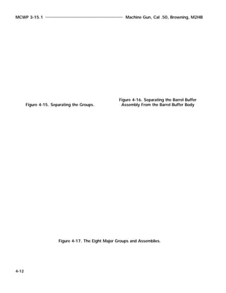 MCWP 3-15.1 Machine Gun, Cal .50, Browning, M2HB
4-12
Figure 4-15. Separating the Groups.
Figure 4-16. Separating the Barrel Buffer
Assembly From the Barrel Buffer Body
Figure 4-17. The Eight Major Groups and Assemblies.
 