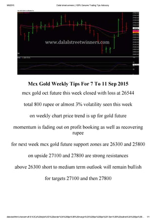 Mcx gold weekly tips for 7 to 11 sep 2015