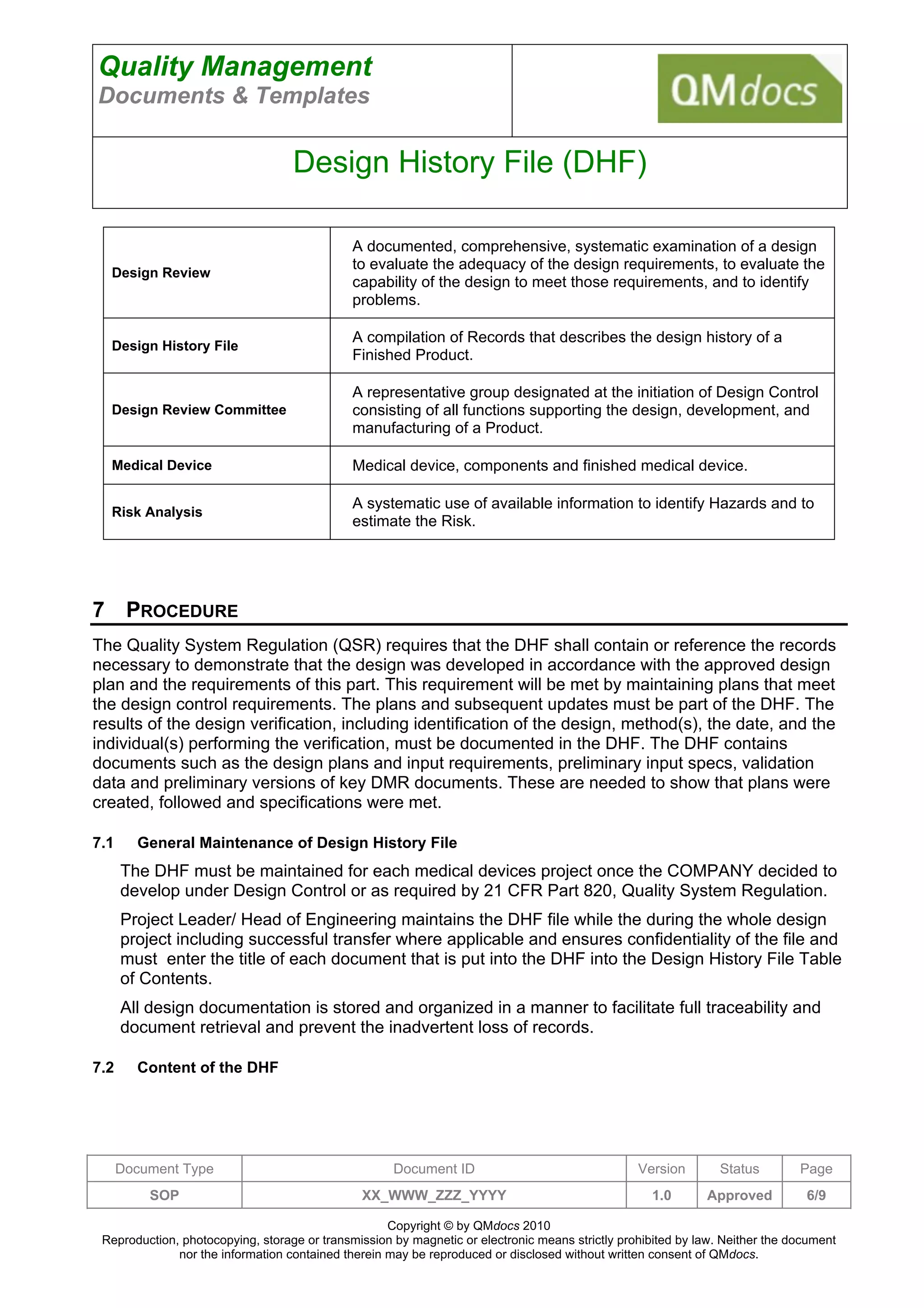 Md 002-design-history-file-dhf-sop-2.0 | PDF