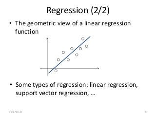 Regression (2/2)
• The geometric view of a linear regression
function
• Some types of regression: linear regression,
support vector regression, …
2016/11/24 8
 