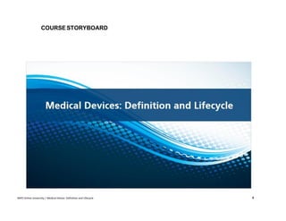 RAPS Online University | Medical Device: Definition and Lifecycle 4
COURSE STORYBOARD
 